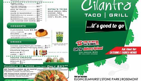 Рио-Линдо-Блумингдейл Меню Cilantro Taco Grill в Иллинойсе