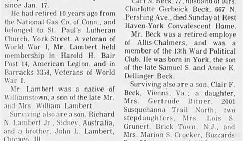 The York Daily Record Obituaries Джулия Клайн Спэнглер