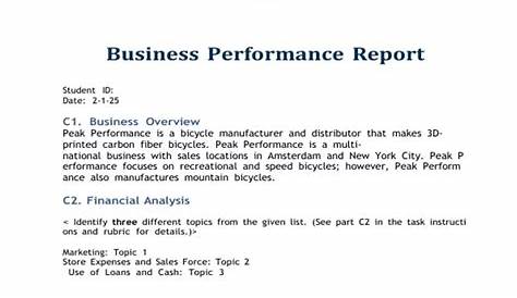 Wgu D361 Business Performance Report Task I Rxm1 Business Performance