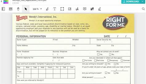 Wendy Application ’s Pdf Form Tips & Careers Online Job Employment Form