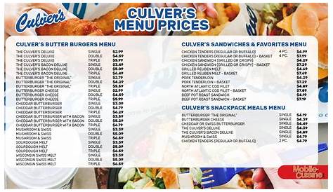 Cuovers Menu Printable Culver’s 2023 Календарь Печать