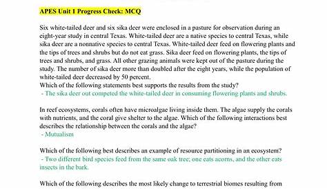 Apes Unit 1 Progress Check Mcq Решена часть A 5 10 A 2 3 4 5 6 7