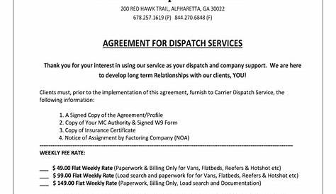 Box Truck Carrier Contracts Blank Dispatcher Agreement Шаблон соглашения