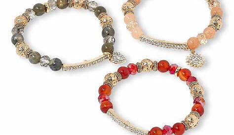 Hsn Bracelets Lava & Gem Bead растягивают серый синий зеленый розовый 4pc Set