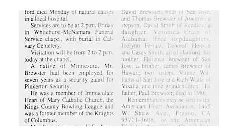 Hanford Sentinel Obituaries поддерживает и помогает детализировать статью, вырезанную из статьи