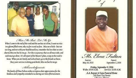 Fulton Funeral Home Obituaries Друг Дня рождения Мистер Элмо Некролог Аа Рейнер и сыновья С