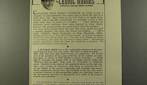 1954 Minneapolis Star And Tribune Obituaries Газета Ad Cedric Adams Baby’s