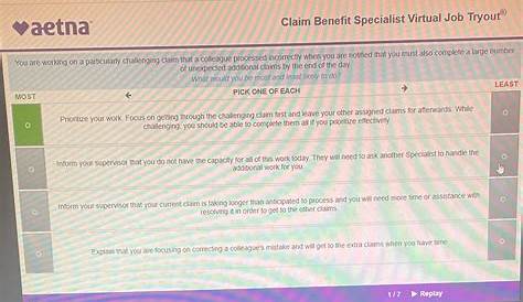 Aetna Claim Benefit Специалист по виртуальной работе Tryout Ответы Решенный представитель по обслуживанию клиентов Думайте